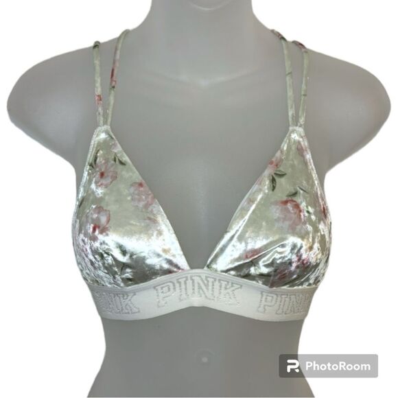 PINK Victoria’s Secret Velvet Floral Print Unlined Bralette Size XS - Picture 1 of 7